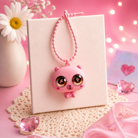 Pink Panda Pop-Up Eyes Squeeze Fidget Toy – Cute Silicone Sensory Keychain