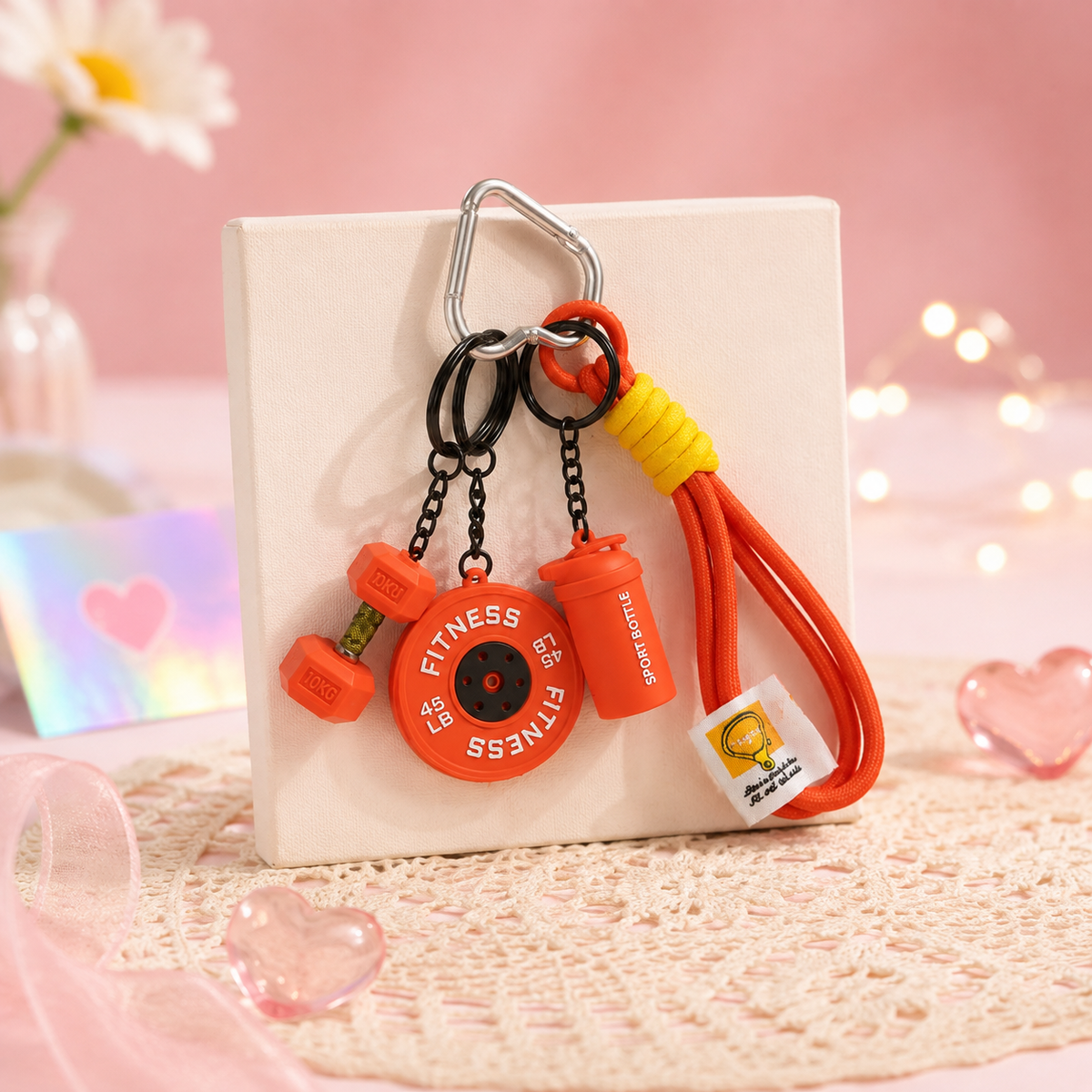 Gym Buddy Fitness Bag Charm – Dumbbell & Sipper Keychain for Gym Lovers