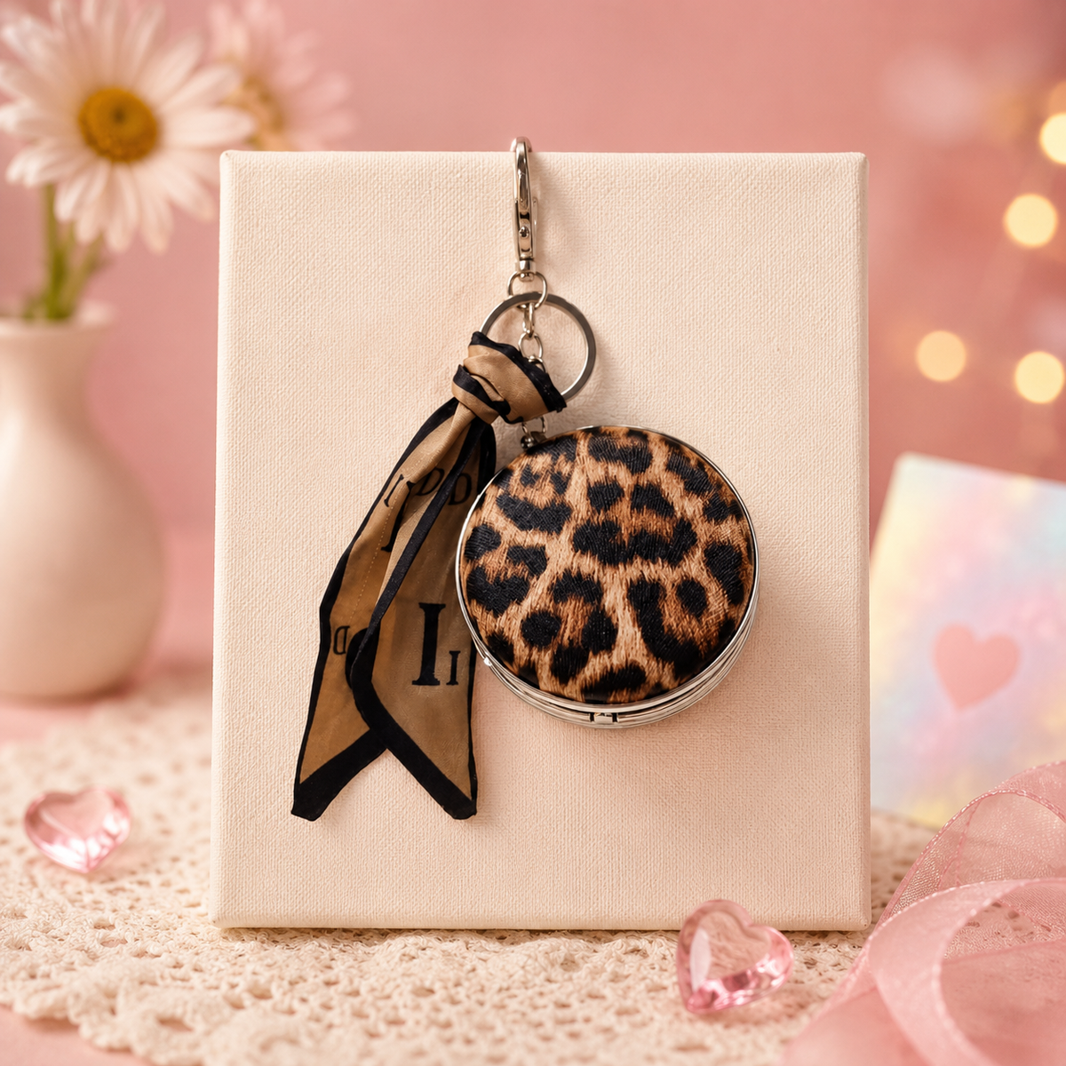 Leopard Pocket Mirror Bag Charm – Compact Makeup Mirror Keychain