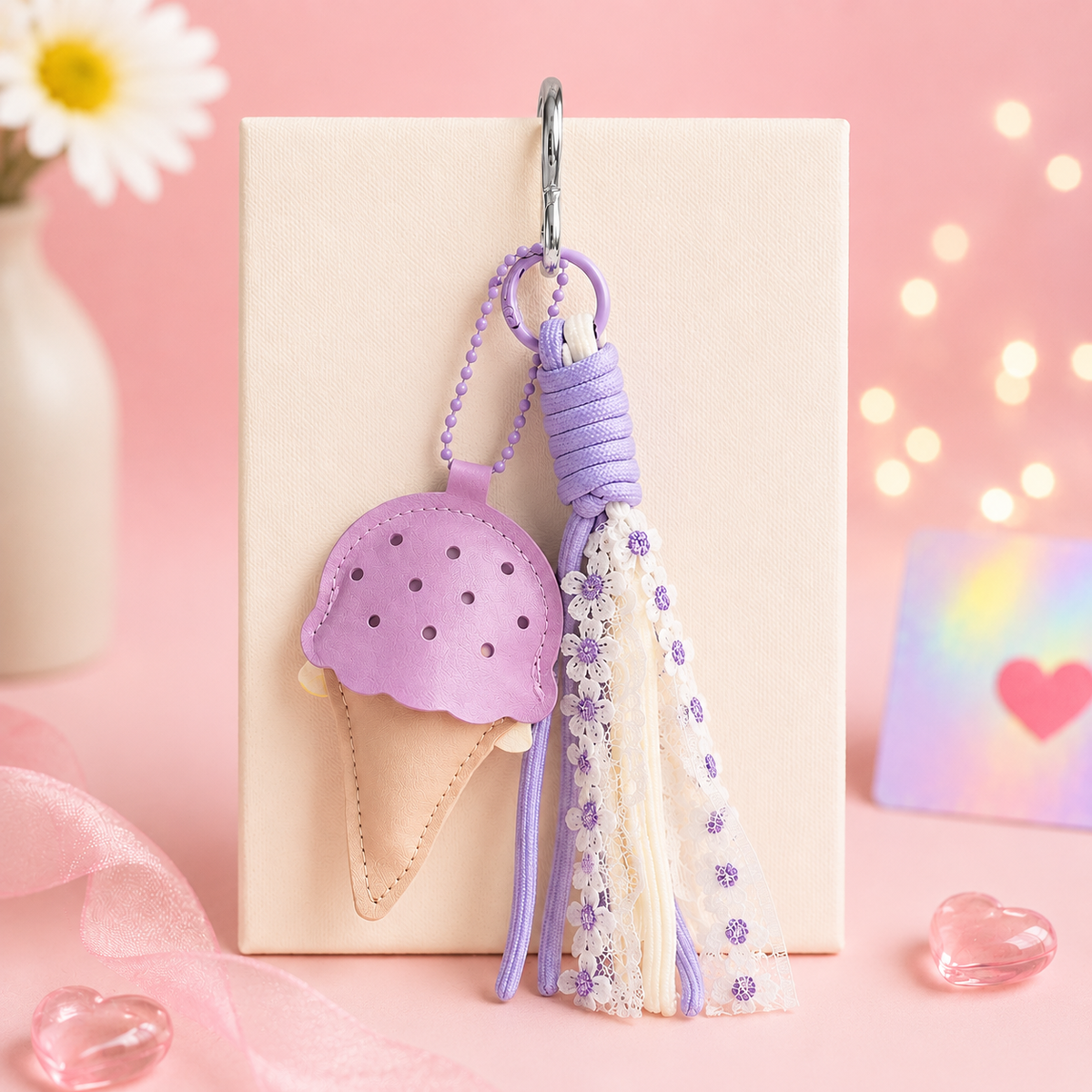 Cutesto lavender ice cream bag charm – pastel lace detachable charm