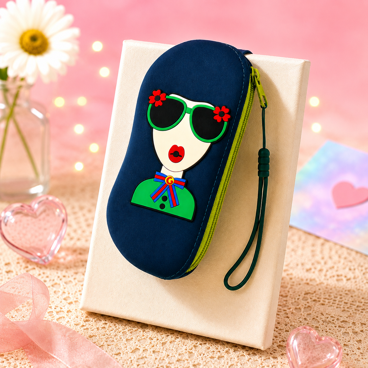 Silicone Sunglasses & Spectacles Pouch – Soft Zipper Glasses Case with Strap