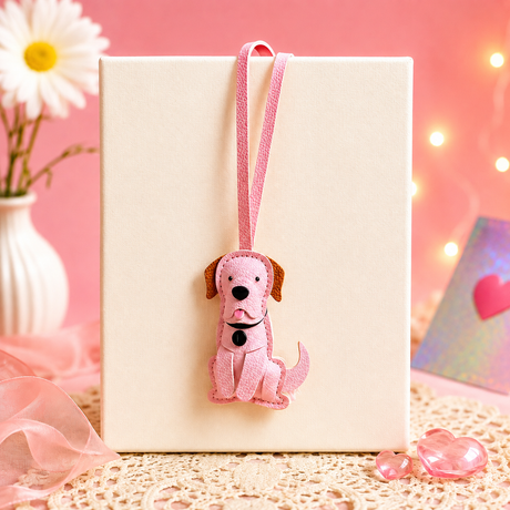 Pink Leather Dog Key Charm & Bookmark – Cute Tag for Keys, Bags & Books