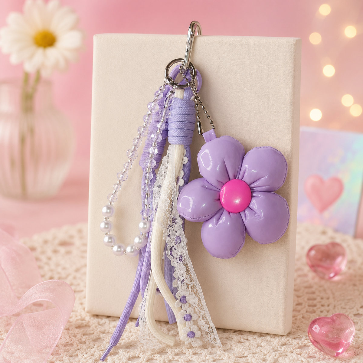 Cutesto lavender plush flower bag charm – premium multi-layered detachable charm