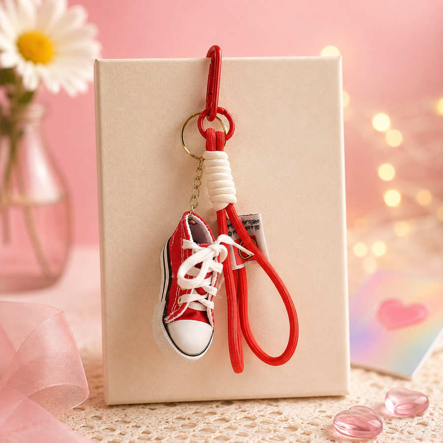 Red Sneaker Keychain Charm – Mini Shoe Bag Charm for Sneaker Lovers