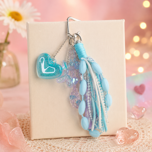 Teal Blue Crystal Heart Bag Charm – Multi-Layered Sparkle Charm