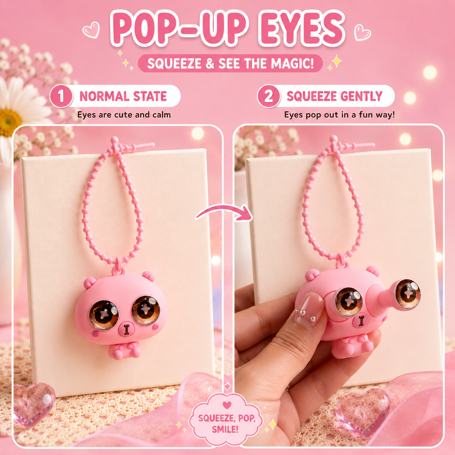 Pink Panda Pop-Up Eyes Squeeze Fidget Toy – Cute Silicone Sensory Keychain