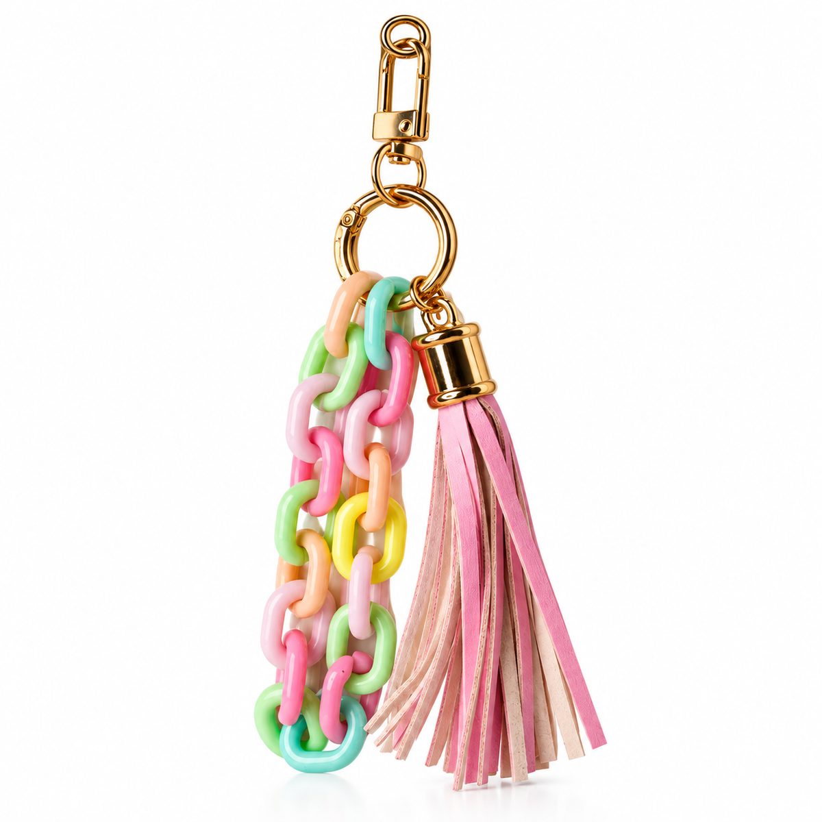 Vibrant multicolour chain cord with pink tassel charm – photo 2