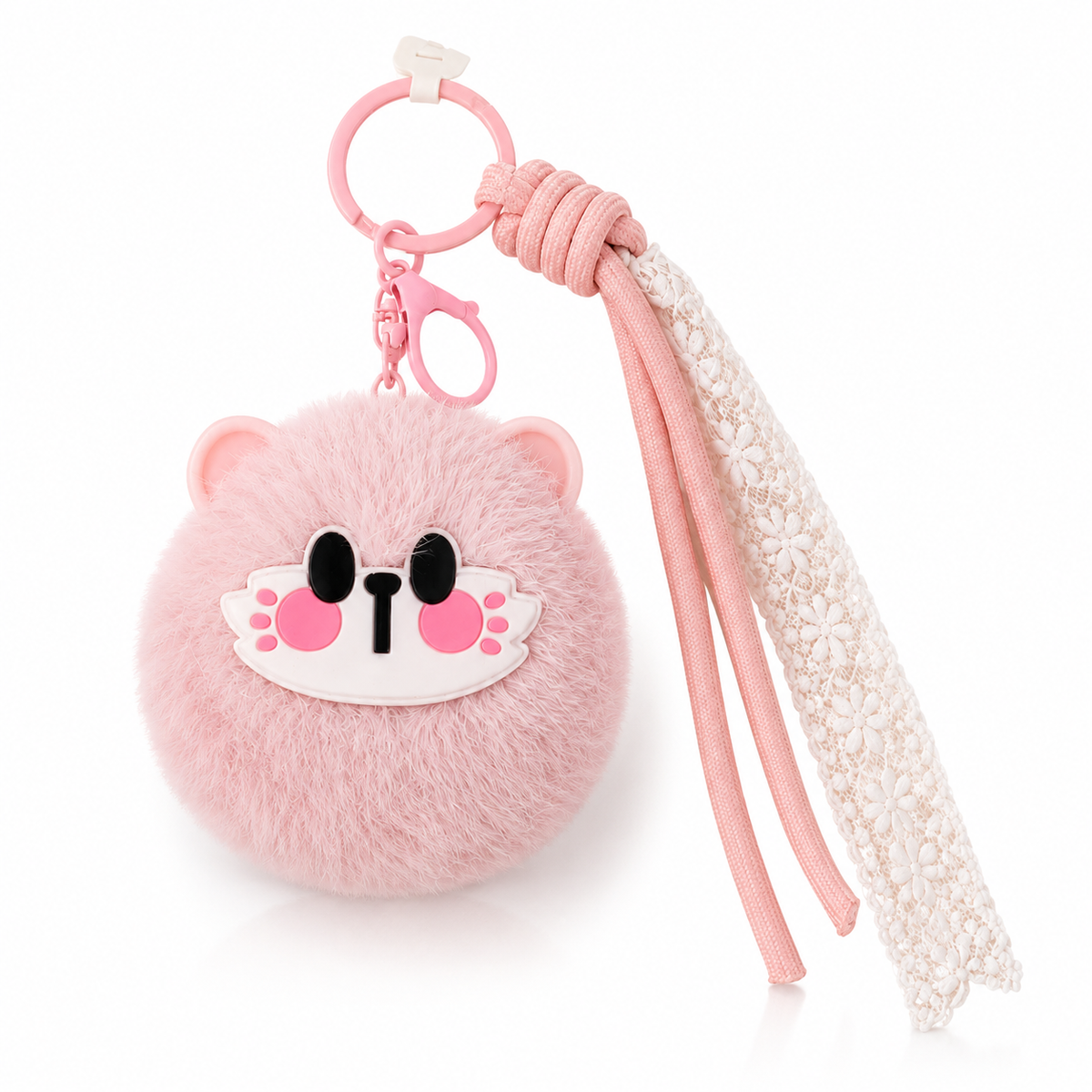 Soft pink plush charm with built-in mini mirror – photo 2