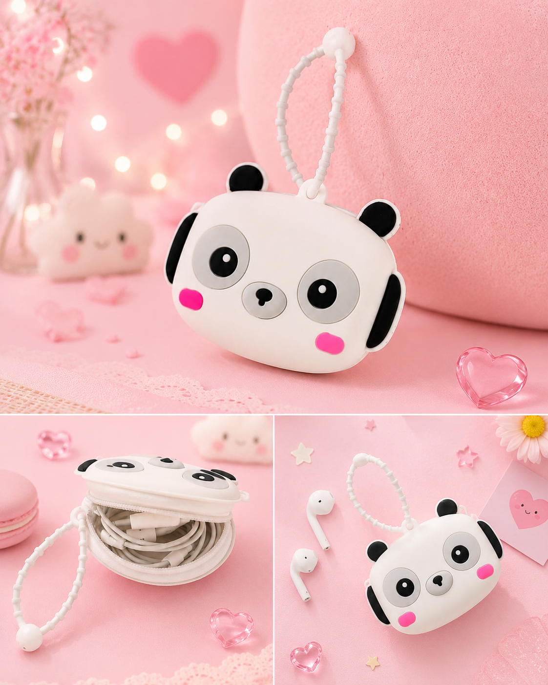 Panda Silicone Earphone Pocket Keychain – Mini Earbuds Pouch Charm