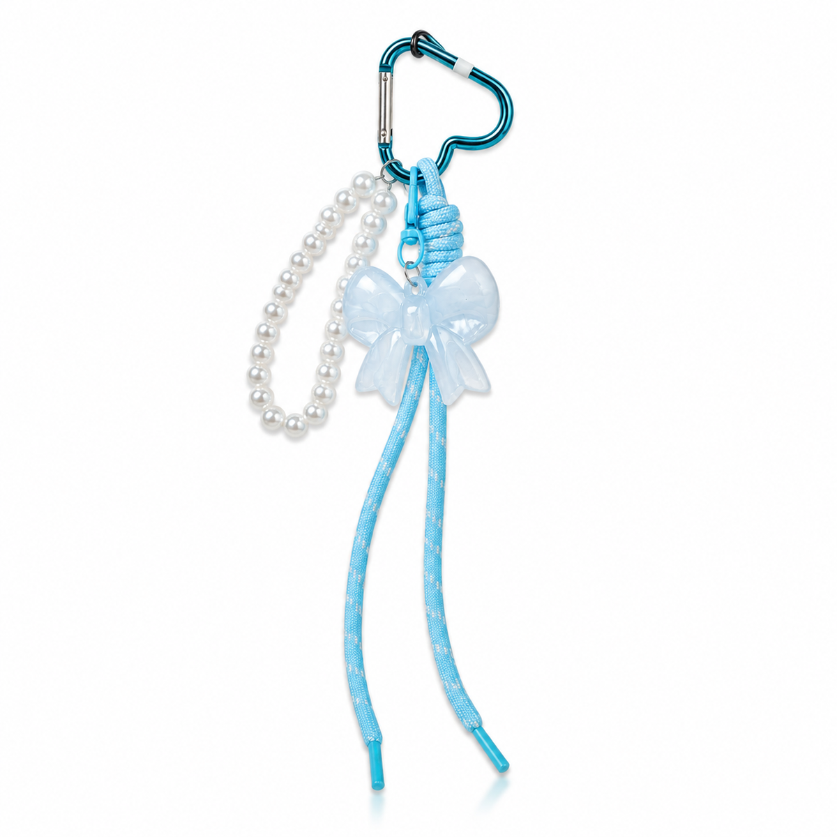 Crystal bow charm with pearl cord in teal blue – photo 2