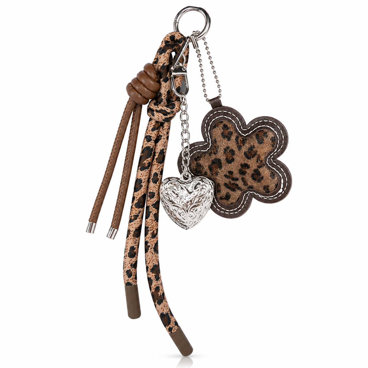 Leather-finish leopard print flower charm with matching cord – photo 2
