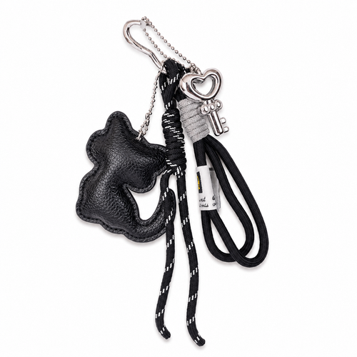Black cat leather charm with metal key charm and stylish cords – photo 2