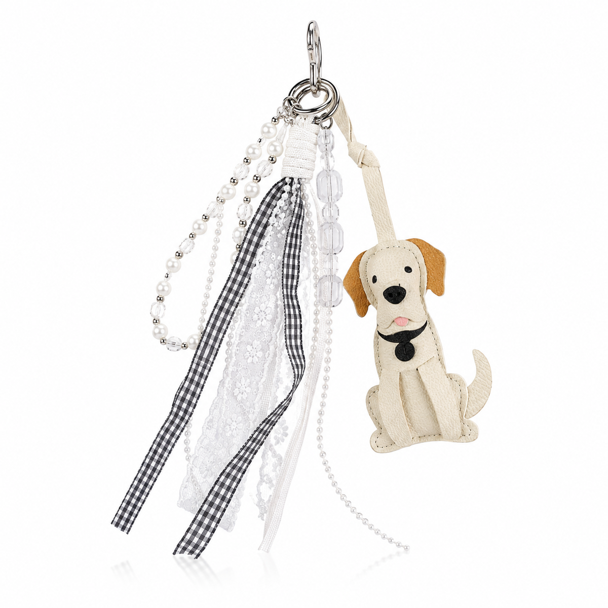 Leather dog figure charm with crystal bead cord – photo 2