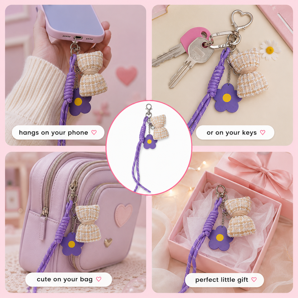Pastel phone charm strap with durable lavender cord – photo 3
