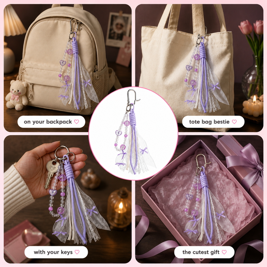 Lavender phone charm strap with elegant lace detailing – photo 3