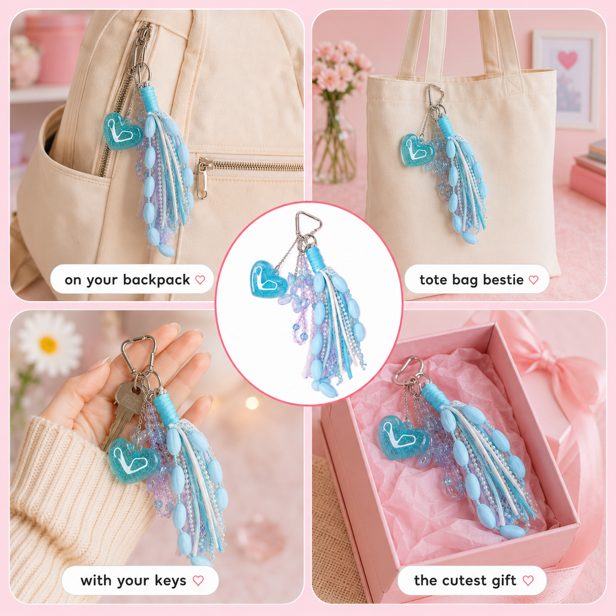Teal bag charm with lace accents and delicate embellishments – photo 3