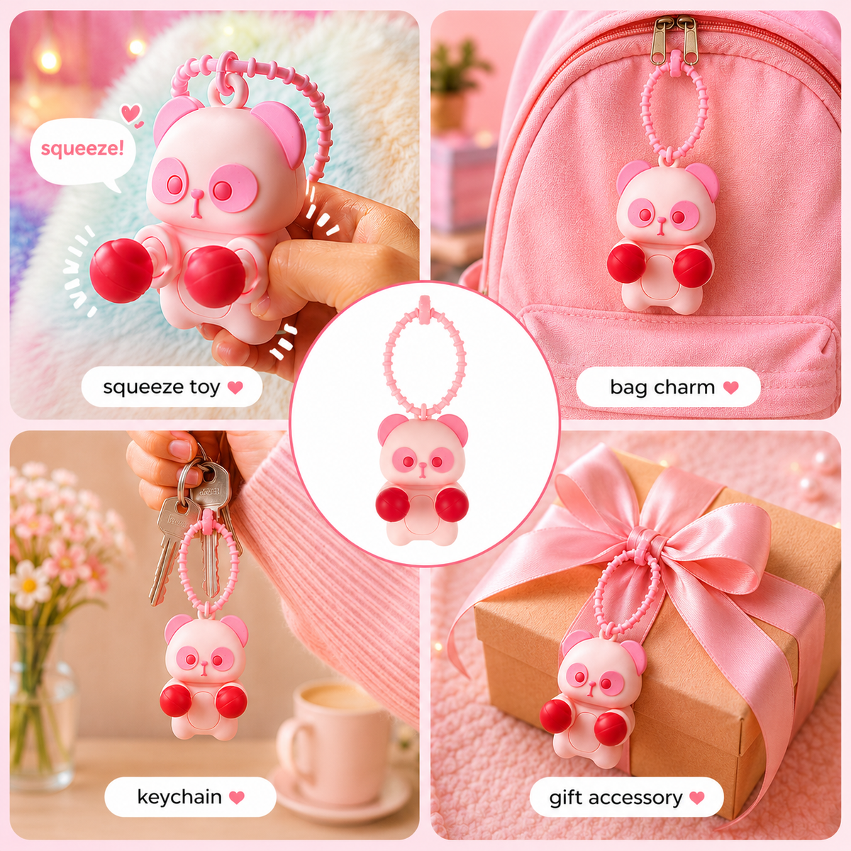 Pink Boxing Glove Pop-Up Squeeze Toy Keychain – Stress Relief Fidget Charm