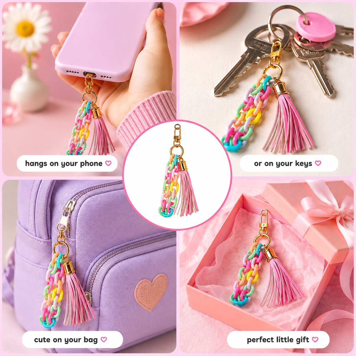 Beaded phone charm strap with gold-tone metal detailing – photo 3