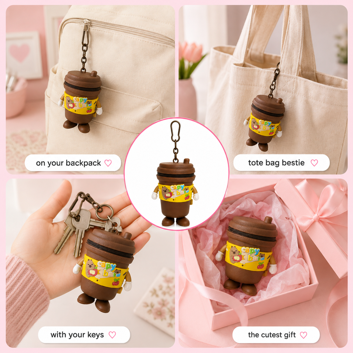 Tumbler Mini Pouch Bag Charm – Cute Zipper Keychain Pouch
