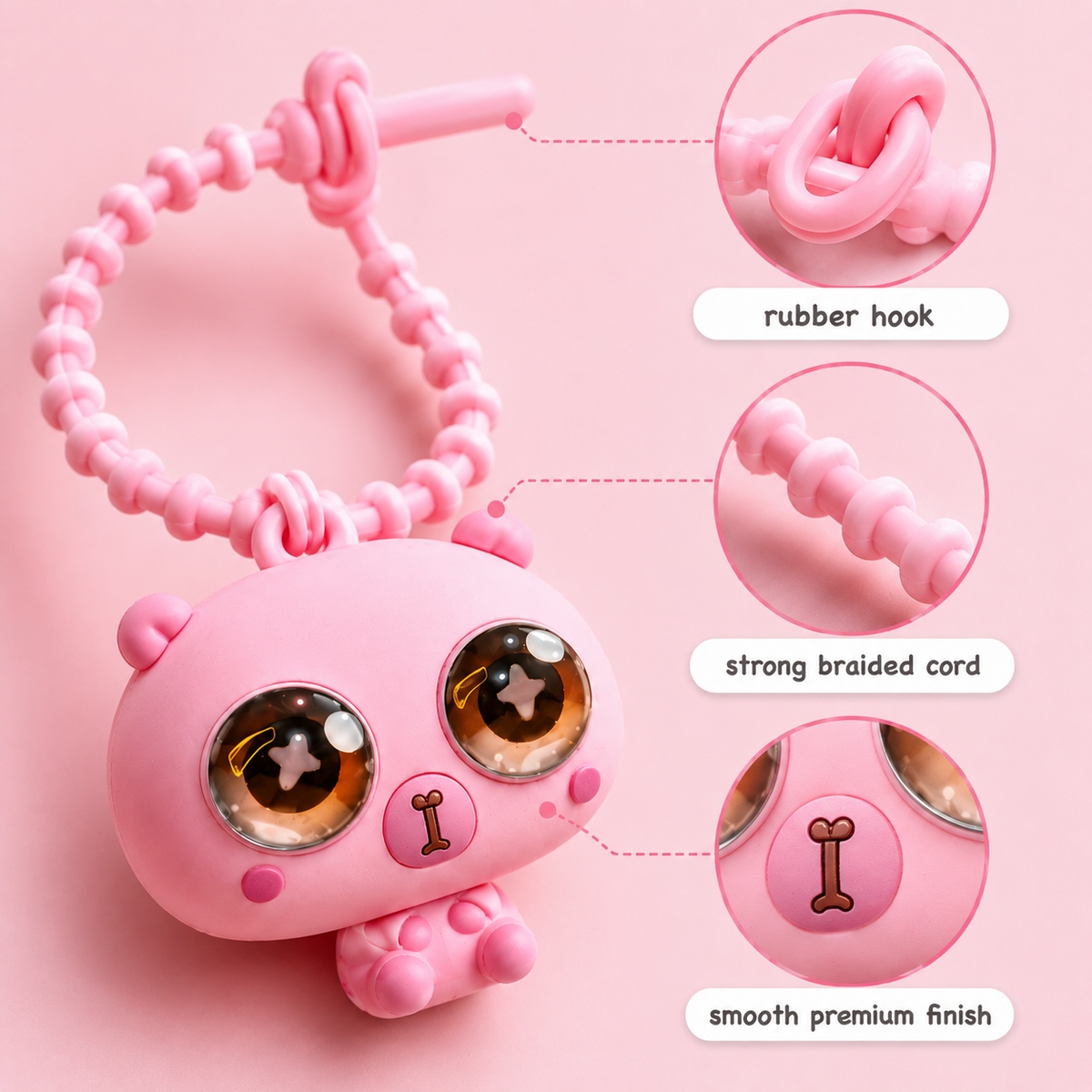 Pink Panda Pop-Up Eyes Squeeze Fidget Toy – Cute Silicone Sensory Keychain