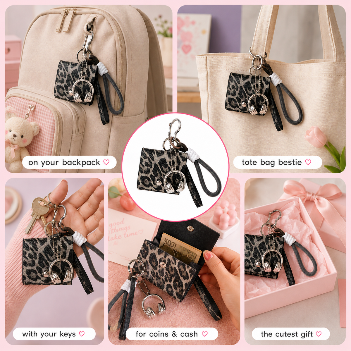 Coin pouch bag charm with metal earphone charm – photo 3