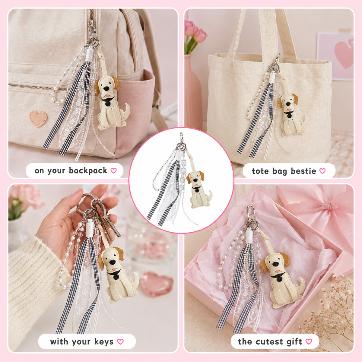 Dog bag charm with detailed lace cords for handbags and totes – photo 3