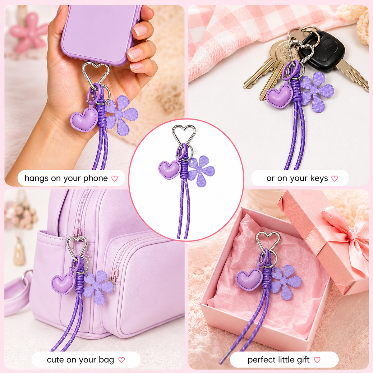 Pastel phone charm strap with matching lavender cord – photo 3