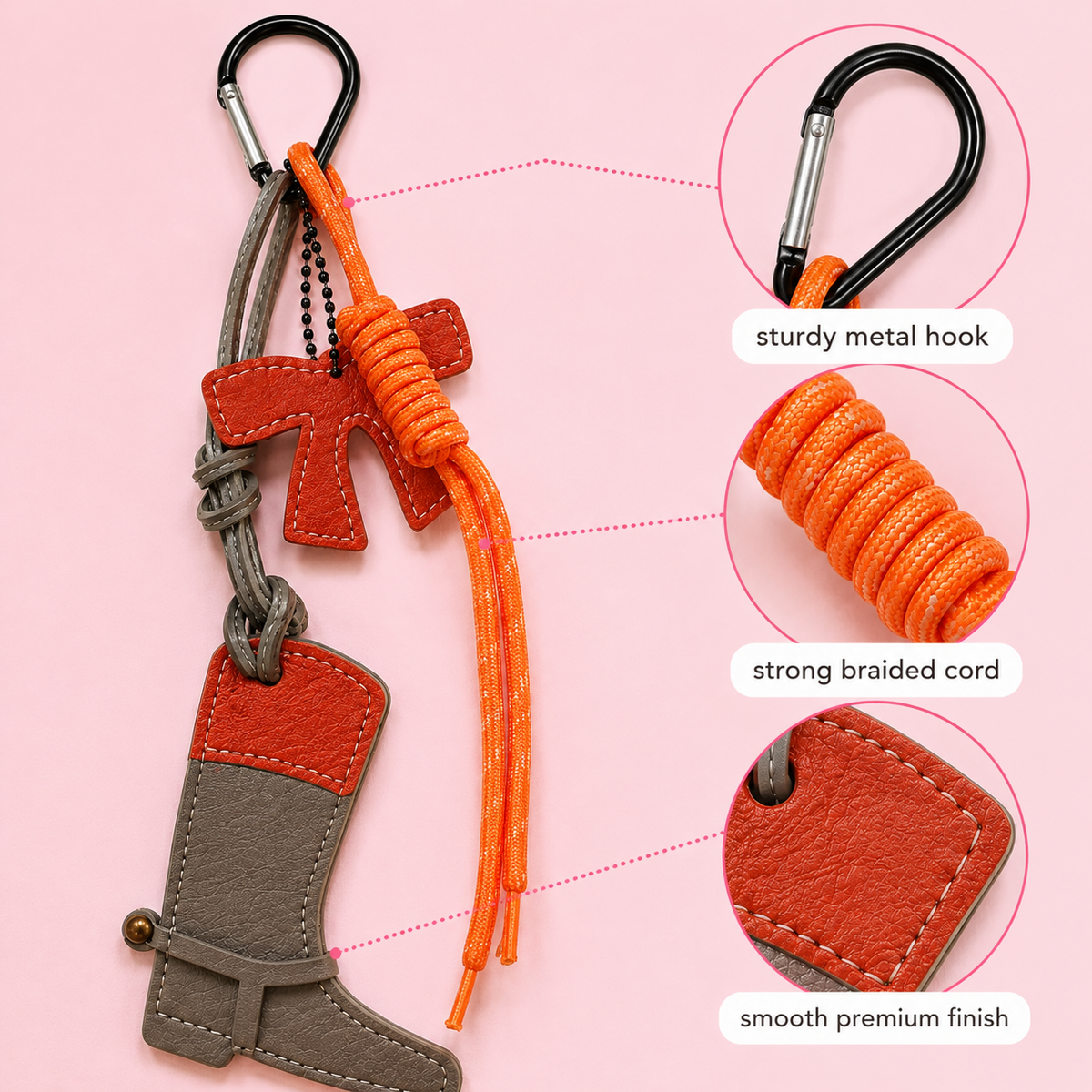 Orange Luxe Boot Bag Charm – Handcrafted Leather Boot & Bow Keychain Charm