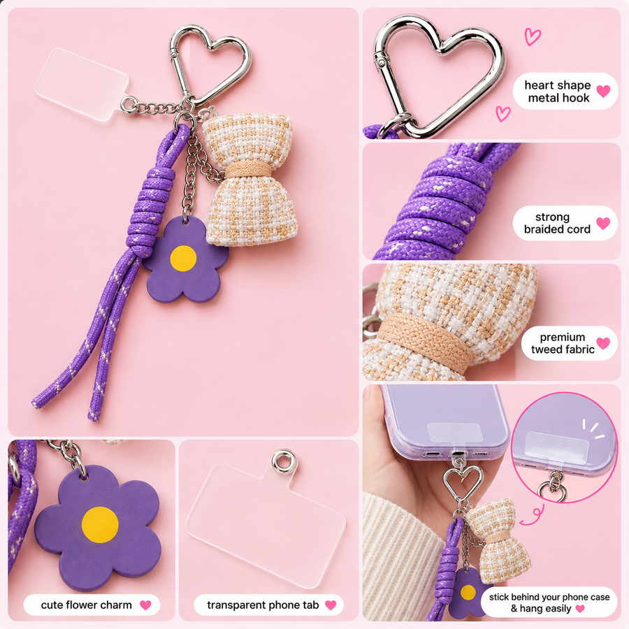 Cute flower and bow charm for phone, keys or bag – photo 4