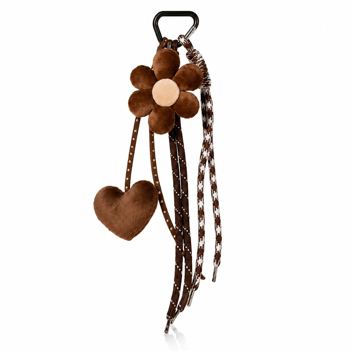 Brown Flower & Heart Soft Charm Keychain – Cozy Plush Bag Charm