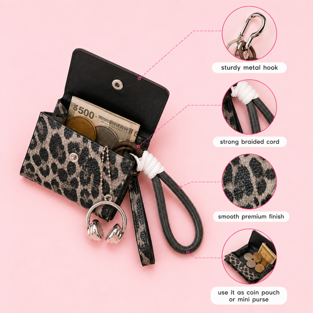 Mini purse keychain for coins, cash and small essentials – photo 4