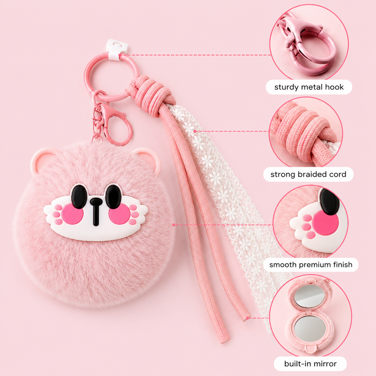 Plush mirror keychain charm for handbags and backpacks – photo 4