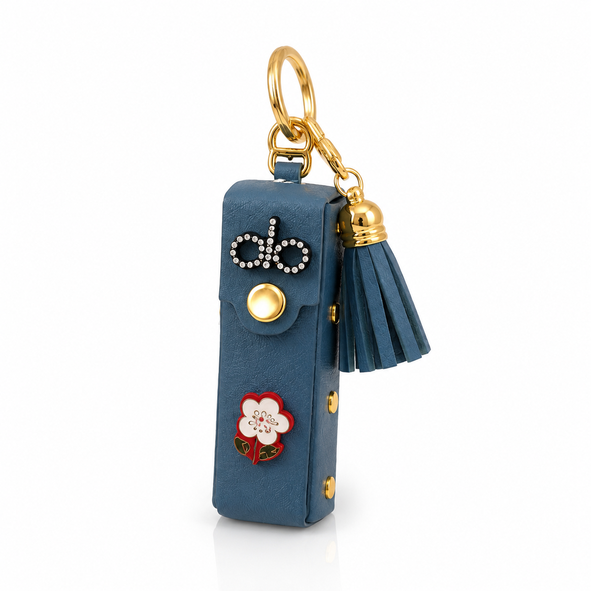 Luxe Blue Lipstick Holder Charm – Pocket Pouch Keychain with Tassel