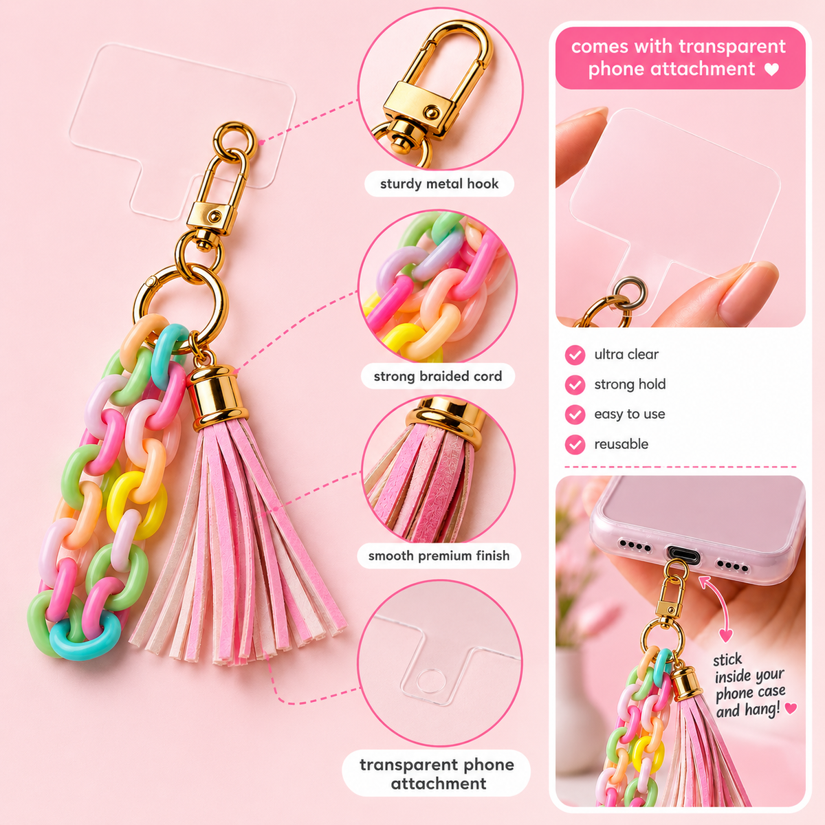 Colourful phone charm with transparent attachment hook – photo 4