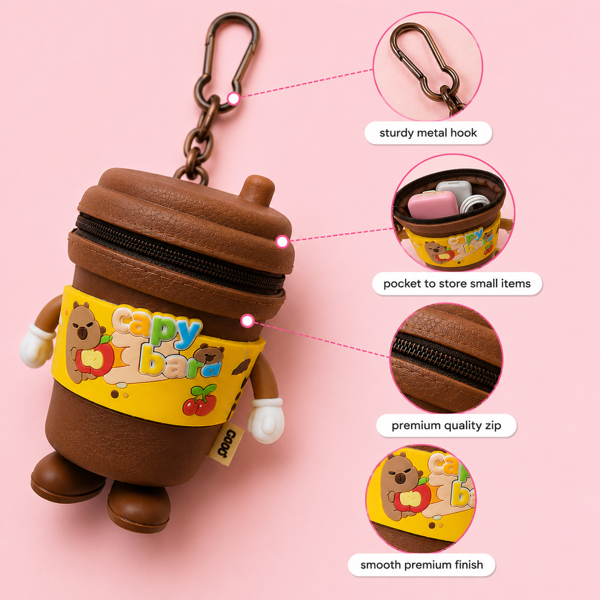 Tumbler Mini Pouch Bag Charm – Cute Zipper Keychain Pouch