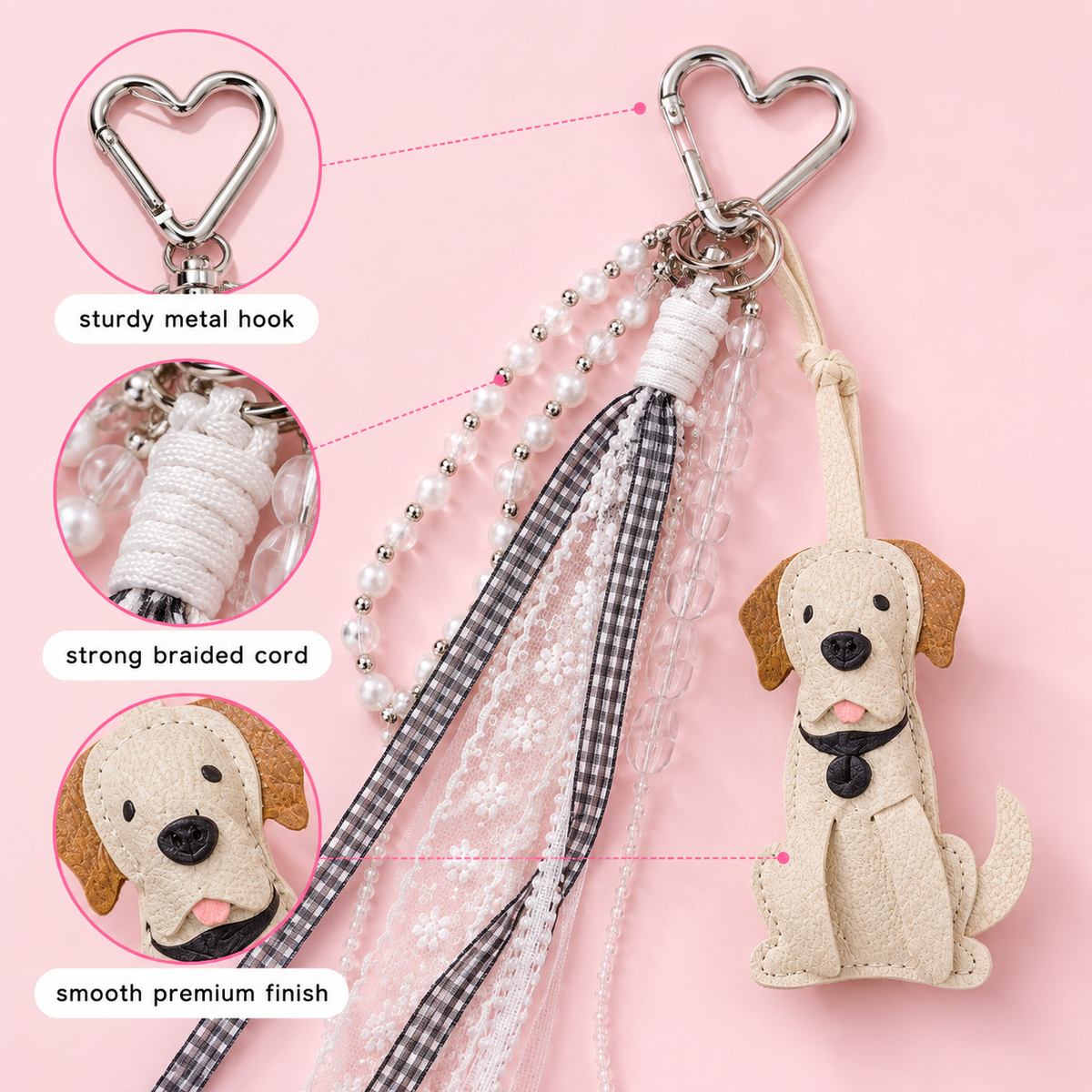 Cute dog keychain charm in soft elegant colours – photo 4