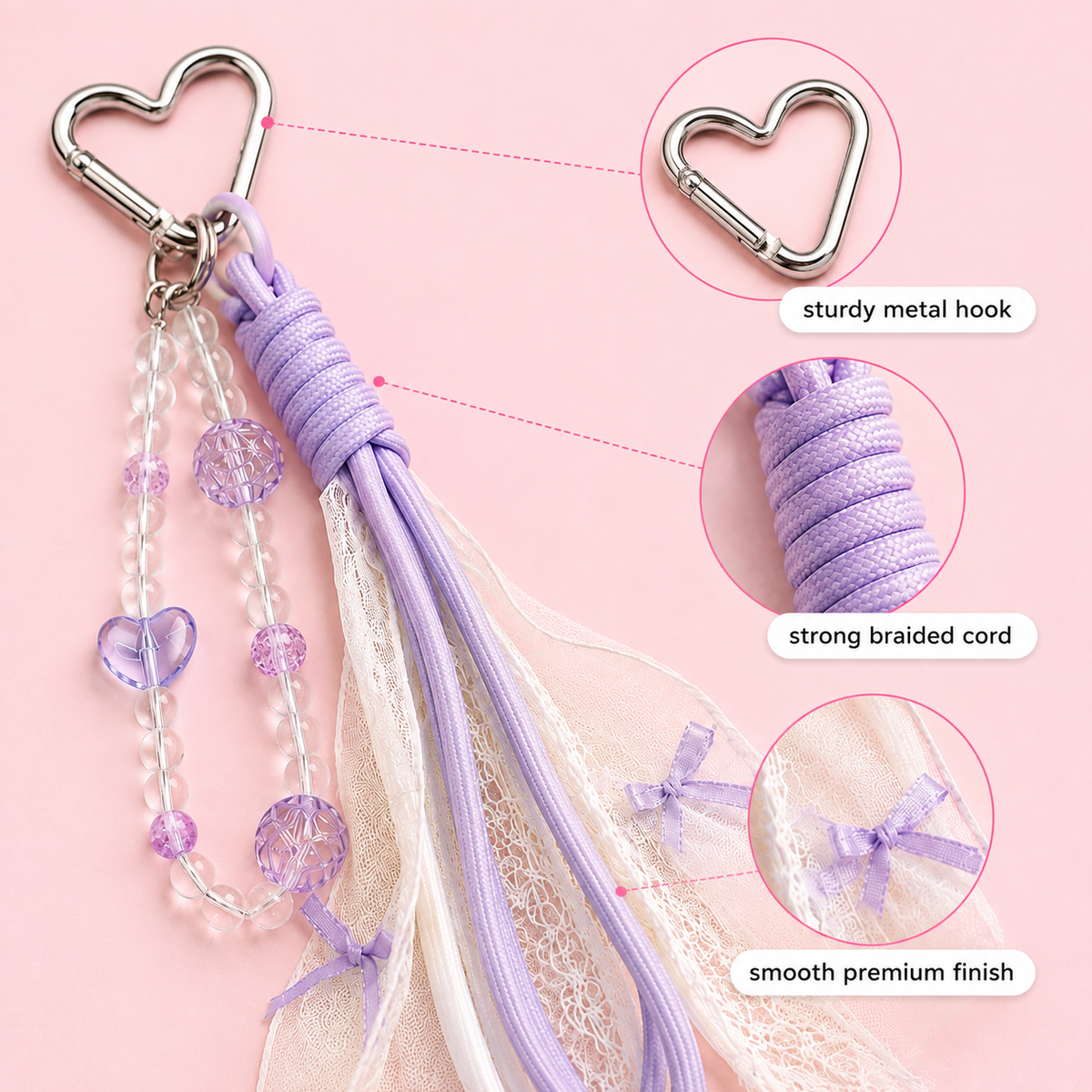 Cute pastel bow charm for phone, keys or bag – photo 4