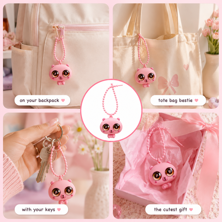 Pink Panda Pop-Up Eyes Squeeze Fidget Toy – Cute Silicone Sensory Keychain