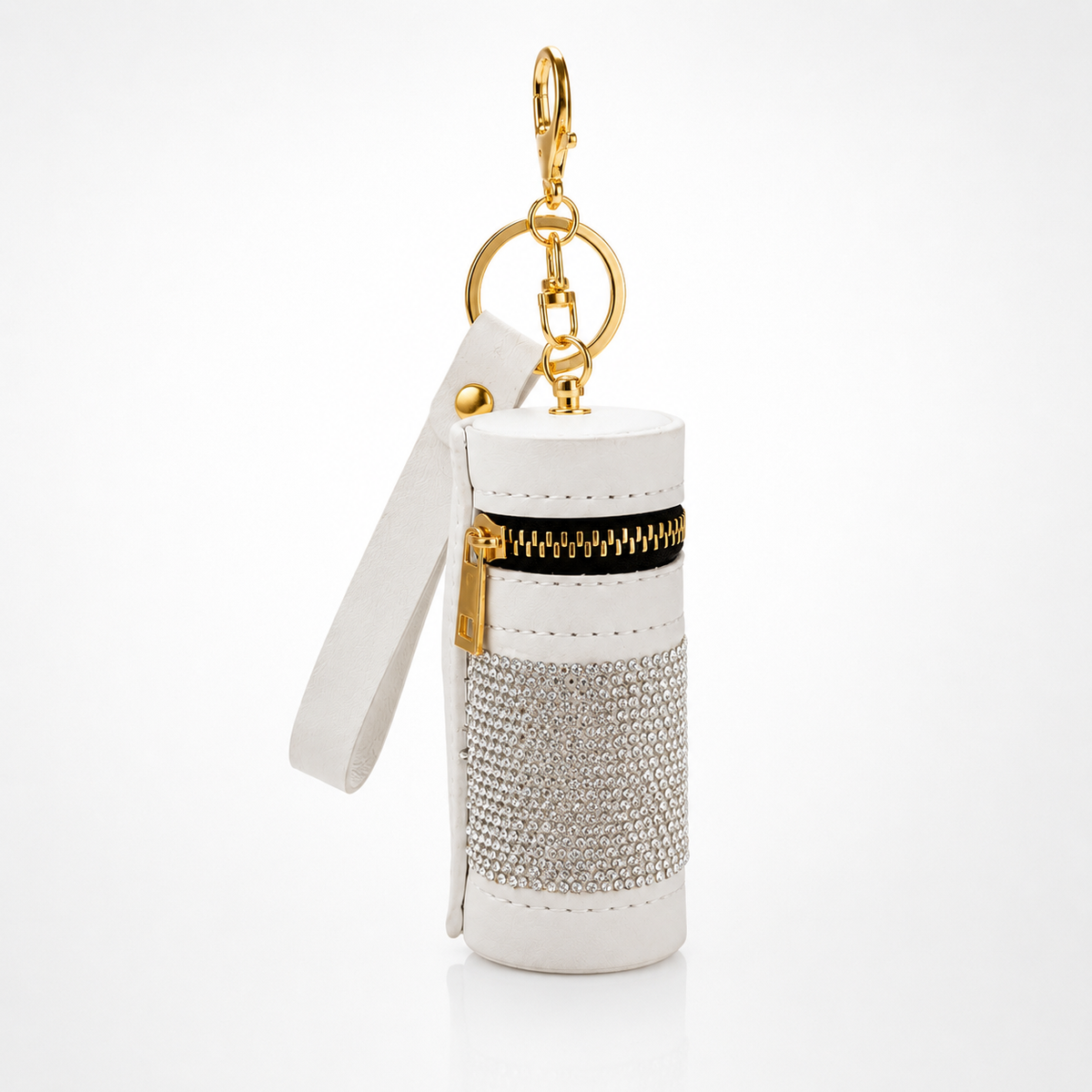 Rhinestone Cylinder Mini Pouch Keychain – Sparkly Zipper Bag Charm
