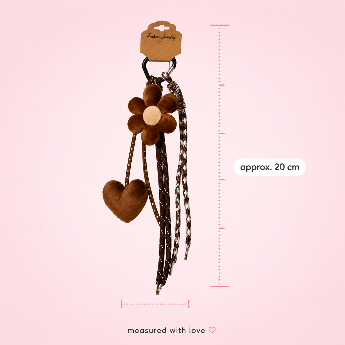 Brown Flower & Heart Soft Charm Keychain – Cozy Plush Bag Charm