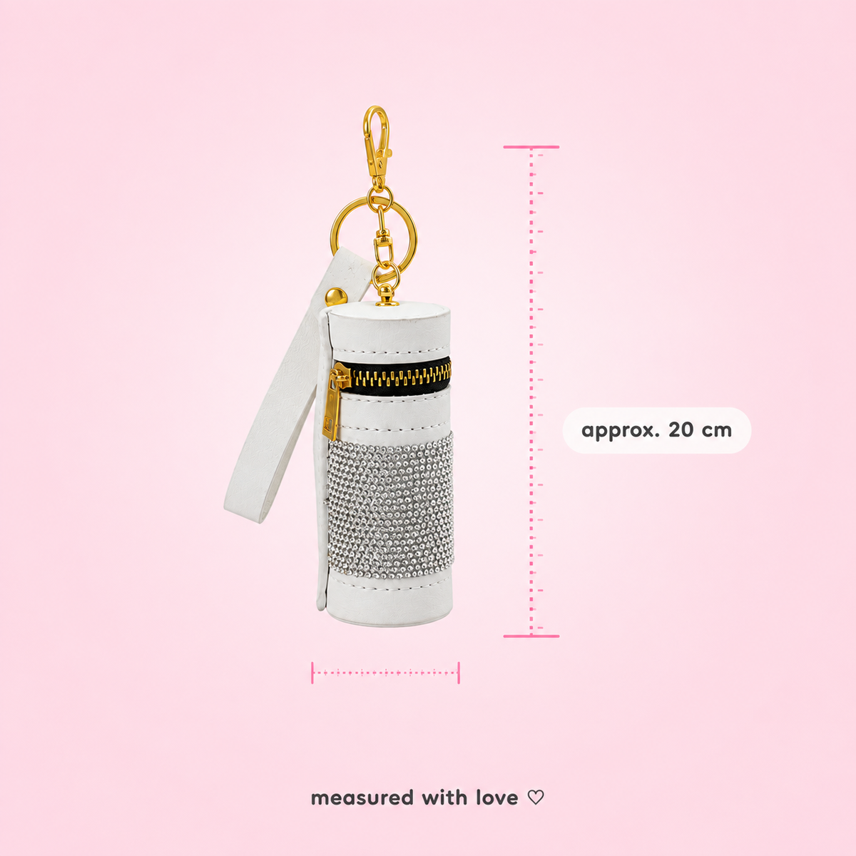 Rhinestone Cylinder Mini Pouch Keychain – Sparkly Zipper Bag Charm