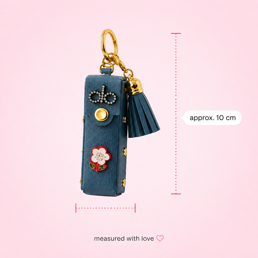 Luxe Blue Lipstick Holder Charm – Pocket Pouch Keychain with Tassel